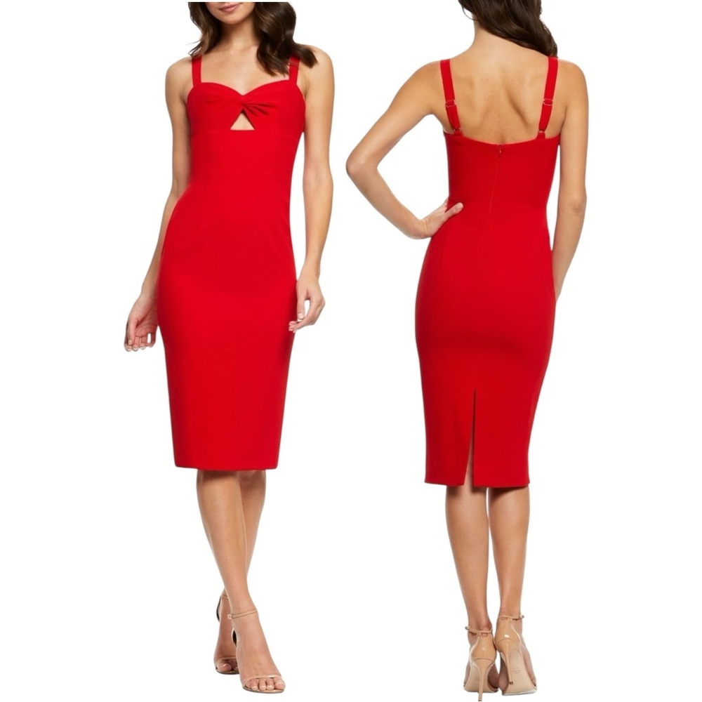 Dress The Population Size S Rouge Red Eve Twist Cutout Midi Sheath Dress